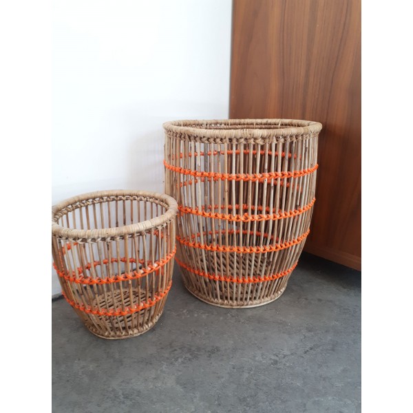 Corbeille A Papier Orange Rotin Et Scoubidou Mahma Artisans