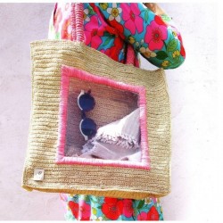 Sac Plage CHAMPAGNE BEACH rose raphia et upcycling