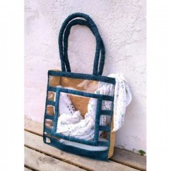 Tote bag YACHTING Carré raphia et transparence upcyled