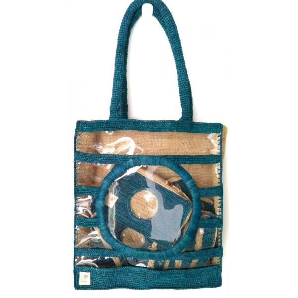 Tote bag YACHTING Rond raphia et transparence upcycled